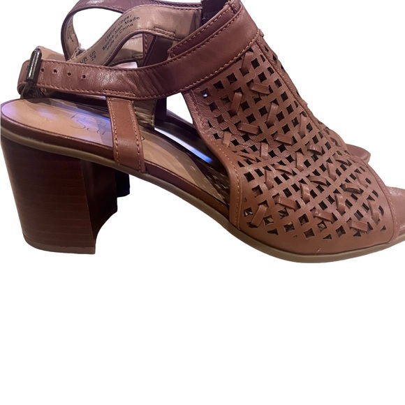 FRANCO SARTO Harlet3 Size 9 tan leather block 3in heel sandal buckle ankle strap - Picture 2 of 10